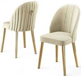 Καρέκλα Mara Babyface (Σετ 4Τμχ) 240CHR1749 45x42x91cm Cream-Gold Metal, Fabric