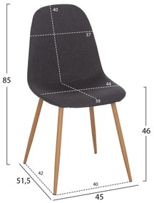 Καρέκλα LEONARDO Ύφασμα Γκρί με Μεταλλικά πόδια 45x51,5x85Υεκ. 4αδα 45x51.5x85 εκ.