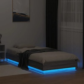 vidaXL Πλαίσιο Κρεβατιού με λυχνίες LED Γκρι sonoma 90 x 200 εκ.