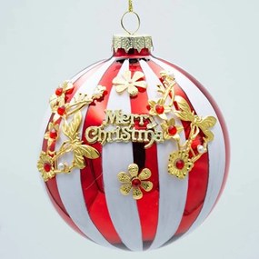 Χριστουγεννιάτικες Μπάλες Candy (Σετ 4Τμχ) 600-47488 10cm White-Red