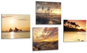 Σετ εικόνων μαγικό ηλιοβασίλεμα δίπλα στη θάλασσα - 4x 60x60