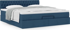 vidaXL Οθωμανικό κρεβάτι με στρώμα μπλε 180x200cm ύφασμα
