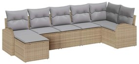 vidaXL Σετ Καναπέ Κήπου με μαξιλάρι 7 pcs Μπεζ Πολυ ράταν