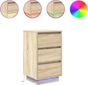 vidaXL Κομοδίνο με φώτα LED Sonoma Oak 38x34x65 cm