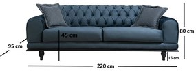 Καναπές 3θέσιος κρεβάτι PWF-0514 pakoworld βελούδο μπλε-μαύρο 220x90x80εκ - Ύφασμα - 071-001144