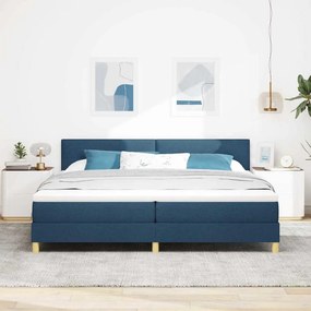 vidaXL LED Κρεβάτι με βάθρο με κεφαλάρι Μπλε 200 x 200 cm ύφασμα
