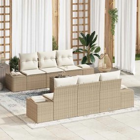 vidaXL Σετ 7 Τεμαχίων Γκαρντεν Σαλονακι με Μαξιλάρια Μπεζ Πολυ Ράτταν