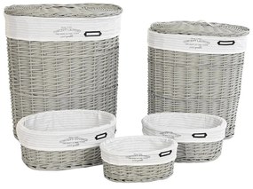 Σετ καλαθιών DKD Home Decor Λευκό Γκρι λυγαριά 51 x 37 x 56 cm 52 x 38 x 57 cm 5 Τεμάχια