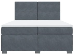 Κρεβάτι Boxspring με Στρώμα Σκούρο Γκρι 200x200 εκ. Βελούδινο - Γκρι