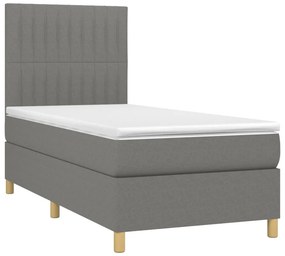 vidaXL Κρεβάτι Boxspring με Στρώμα &amp; LED Σκ.Γκρι 90x200 εκ. Υφασμάτινο