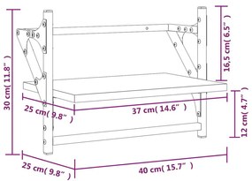 Ράφια Τοίχου με Μπάρα 2 τεμ. Γκρι Sonoma 40x25x30 εκ. - Γκρι