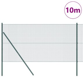 vidaXL Συρμάτινος Φράχτης  με 7 Στύλους Πράσινος 1.4x10 μ Χάλυβας
