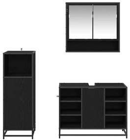 vidaXL Σετ Επίπλων Μπάνιου με ράφι 3 pcs Μαύρη Οξυά Επεξεργασμένο ξύλο