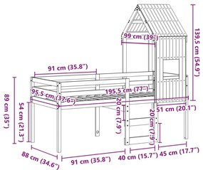 Κρεβάτι Υπερυψωμένο με Οροφή Λευκό 90x190 εκ. Μασίφ Ξύλο Πεύκου - Λευκό