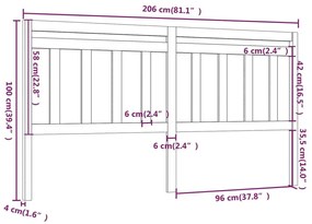 Κεφαλάρι Κρεβατιού Μελί 206 x 4 x 100 εκ. από Μασίφ Ξύλο Πεύκου - Καφέ