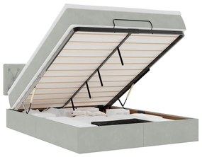 vidaXL Οθωμανικό κρεβάτι με στρώμα & LEDs Ανοιχτό γκρι Βελούδο