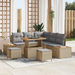 vidaXL Σετ καναπέδων κήπου 8 τεμαχίων με μαξιλάρια μπεζ πολυεστερικού ράταν