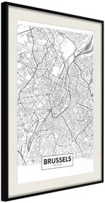 Αφίσα - City map: Brussels - 20x30 - Μαύρο - Με πασπαρτού