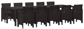 vidaXL Σέτ φαγητού για κήπο με μαξιλάρι 11 pcs Καφέ και Ανθρακί Ρατάν