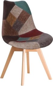 MARTIN Καρέκλα Ξύλο PP, Ύφασμα Patchwork Καφέ   4τμχ
