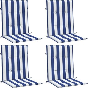 vidaXL Μαξιλάρια Καρέκλας Χαμ. Πλάτη 4 τεμ. Μπλε/Λευκά Ριγέ Υφασμάτινα