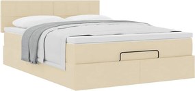vidaXL Οθωμανικό κρεβάτι με στρώμα Cream 140x190cm ύφασμα