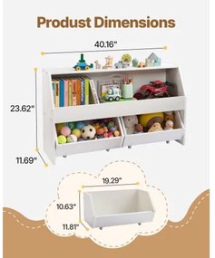 VEVOR Toy Storage Organizer, Wooden Kids Bookshelf with Storage, Toy Storage Cabinet with 2 Mobile Drawers, Kids Storage Organizer for Bedroom, Nursery, Living Room, Entryway, Preschool, White