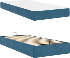 vidaXL Σκελετός κρεβατιού με στρώμα 2 pcs Μπλε Βελούδο