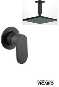 Armando Vicario SLIM Black Matt Ανακλινόμενη Κεφαλή Τετράγωνη 30x30εκ+Μπράτσο Οροφής +Μίκτης εντοιχισμού 1 εξόδου 500050-400