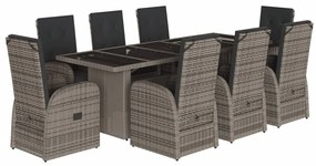 vidaXL Σετ Τραπεζαρίας Κήπου 9 τεμ. Γκρι Συνθ. Ρατάν με Μαξιλάρια