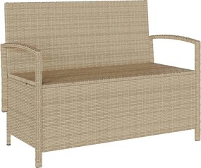 vidaXL Πάγκος αποθήκευσης κήπου με μαξιλάρι Μπεζ Poly Rattan