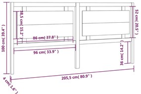 vidaXL Κεφαλάρι κρεβατιού Γκρι 205,5x4x100 εκ. από Μασίφ Ξύλο Πεύκου
