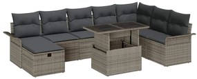 vidaXL Σετ Καναπέ Κήπου με μαξιλάρι 9 pcs Γκρι Πολυ ράταν