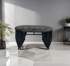 Stewehome Μεταλλικό Πουφ με Επικάλυψη Μαύρο Ασημί 80cm x 80x45x45 cm