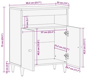 Βοηθητικό Ντουλάπι 60 x 33 x 75 εκ. από Μασίφ Ξύλο Μάνγκο - Μαύρο