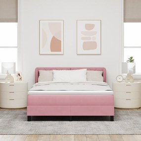 vidaXL Κρεβάτι Box Spring με Στρώμα Ροζ 140x200 εκ. Βελούδο