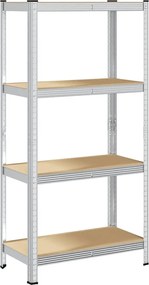 vidaXL Ραφιέρα Γωνιακή 4Επιπέδων Ασημί από Ατσάλι &amp; Επεξεργασμένο Ξύλο