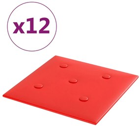 vidaXL Πάνελ Τοίχου 12 τεμ. Κόκκινα 30 x 30 εκ. 1,08 μ² Συνθ. Δέρμα