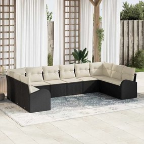 vidaXL Σετ Καναπέ 10 Τεμαχίων με Μαξιλάρια σε Μαύρο Πολυ Ράτταν