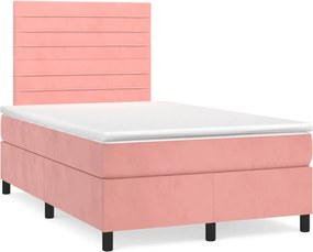 vidaXL Κρεβάτι Boxspring με Στρώμα &amp; LED Ροζ 120x190 εκ. Βελούδινο