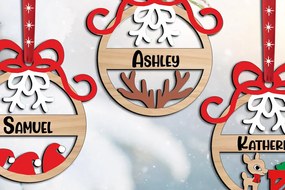 Σετ των 3 Intra απο ξύλο plywood 3mm-4mm πάχος - Χριστουγεννιάτικο δέντρο στολίδι Παιδική ετικέτα Δίασταση 6x6 cm INTRAFABR-108251332