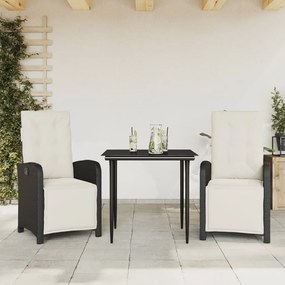 Σετ Επίπλων Bistro 3 τεμ. Μαύρο Συνθετ. Ρατάν με Μαξιλάρια