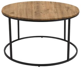 Coffee table Emilian oak melamine-black metal D60x42cm 60x60x42 εκ.