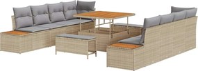 vidaXL Σετ Καναπέ Κήπου με μαξιλάρι 11 pcs Μπεζ Πολυ ράταν