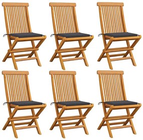 vidaXL Καρέκλες Κήπου 6 τεμ. από Μασίφ Ξύλο Teak με Ανθρακί Μαξιλάρια