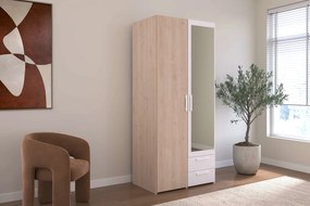 Ντουλάπα Dorm δίφυλλη με καθρέπτη-Φυσικό - Λευκό