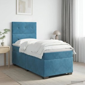 vidaXL Κρεβάτι box spring με στρώμα Μπλε 90 x 190 cm Βελούδο