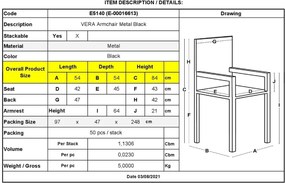 VERA Πολυθρόνα Μέταλλο Βαφή  Μαύρο, Στοιβαζόμενη   1τμχ