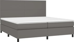 vidaXL Κρεβάτι Boxspring με Στρώμα &amp; LED Γκρι 200x200 εκ. Συνθ. Δέρμα