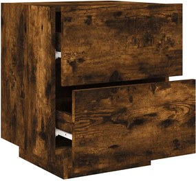 vidaXL Κομοδίνα με Φώτα LED 2 τεμ. Καπνιστή Δρυς από Επεξεργ. Ξύλο